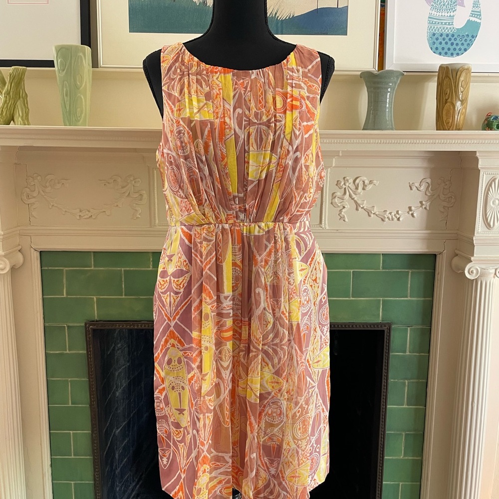 Tiki print silk dress